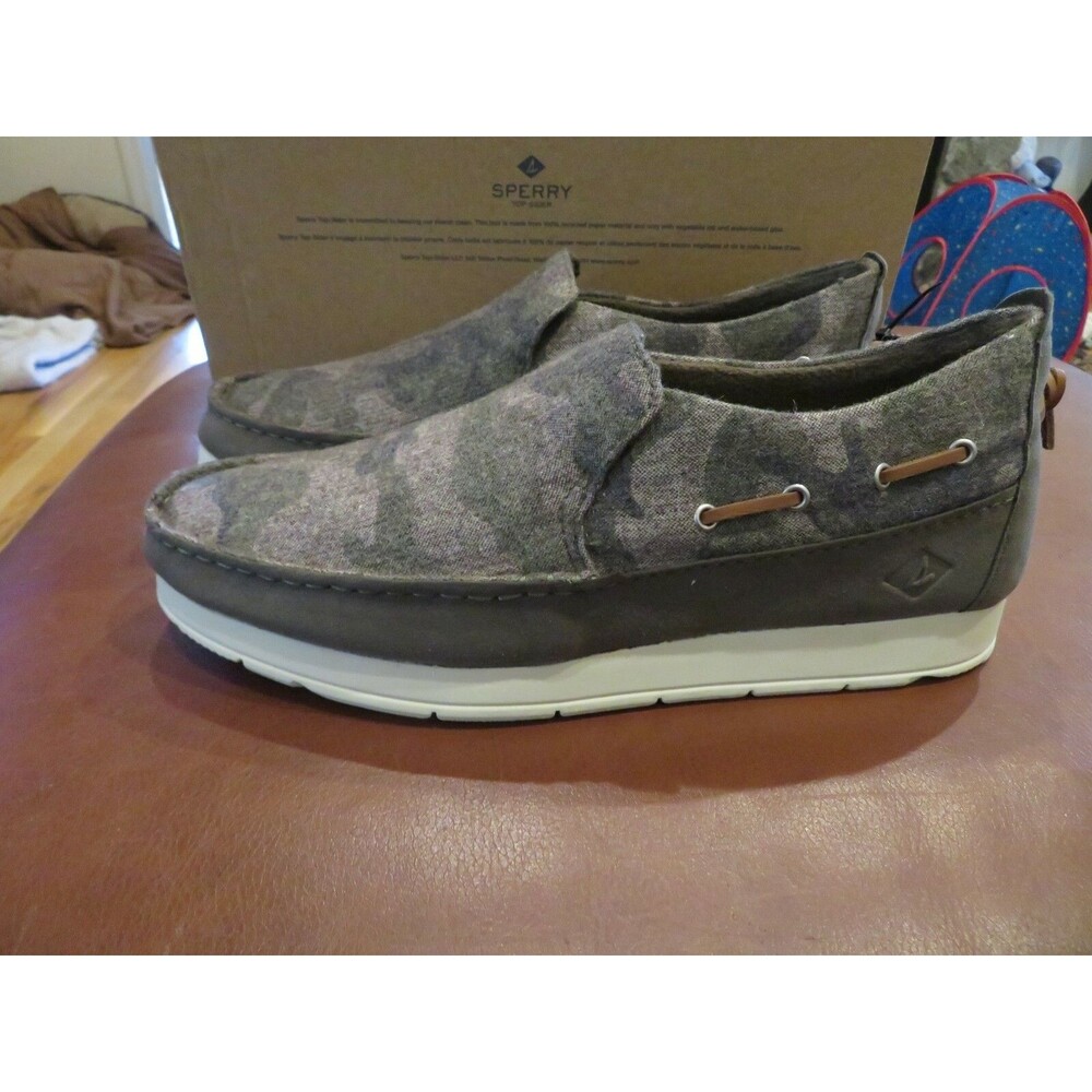 New Mens Olive Camo Sperry Top MOC Sider Boat Shoes, 9